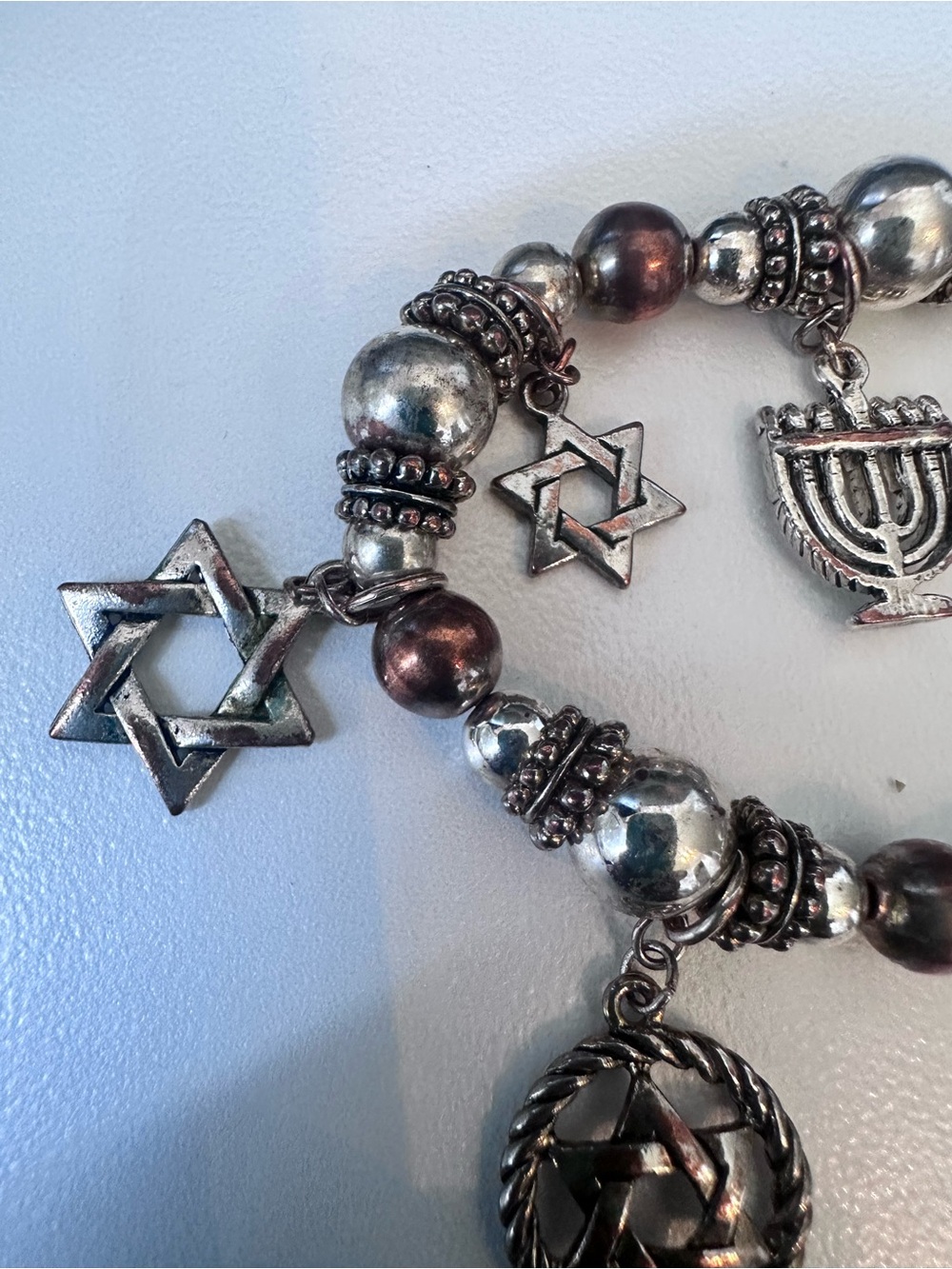 Silver Tone stretch Jewish Star of David Charm Bracelet